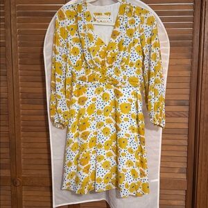 Vera for Anthropologie White and Yellow Buttercup Long Sleeve Mini Dress Size XS